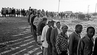 South Africa's first democratic voting day on the 27th of April, 1994, the queues of voters serving as a powerful symbol of the collective journey towards democracy, echoing the aspirations of a nation reborn