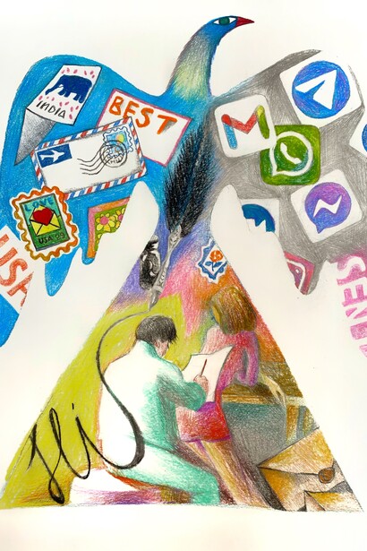 Next time you fondly recall that special someone, take the time to compose a few lines and mail it (illustration by Lesya Bilenko)