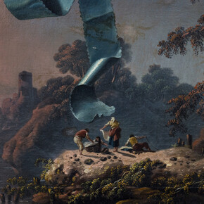 Jean Pillement, Trompe-l'œil avec ruban turquoise devant le paysage de la campagne portugaise, ca.1790. Courtesy of Musée Marmottan-Claude Monet