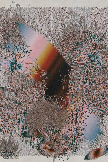 Andy Millner, Floating World (Light the Bird Sees II) (detail), 2024,
Pigment print, mulberry paper on linen,
72 x 78 inches. Courtesy of the artist and Heather Gaudio Fine Art