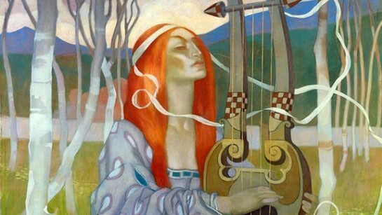Ragazza con lira, 1908-1910, olio su tela, 232 x 120,5 cm, APP (dettaglio)