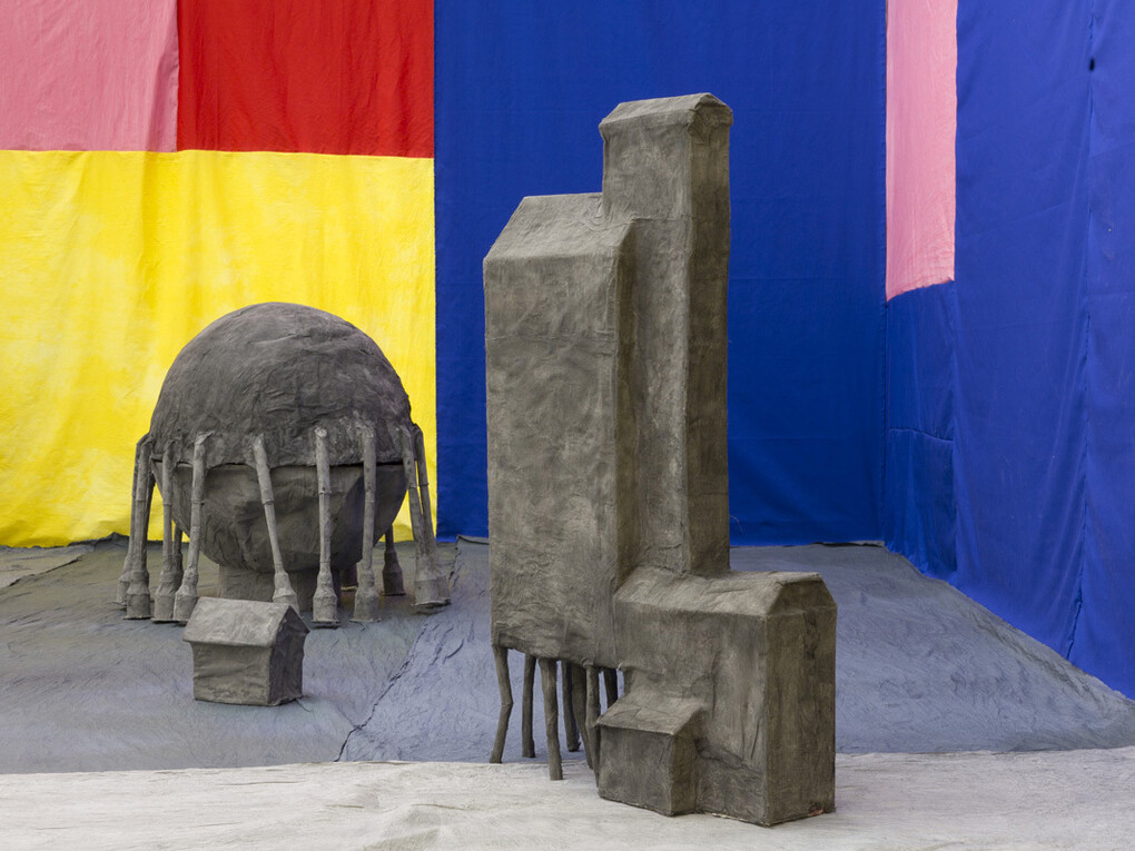 Marvin Gaye Chetwynd, Bat Opera 2, Installation view Massimo De Carlo, Milano 2014, Photo by Roberto Marossi, Courtesy of Massimo De Carlo, Milano/London