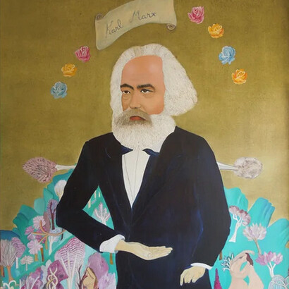 Cecilia Vicuña, Karl Marx (1972), particolare. Olio su tela, collezione privata, Santiago, Chile