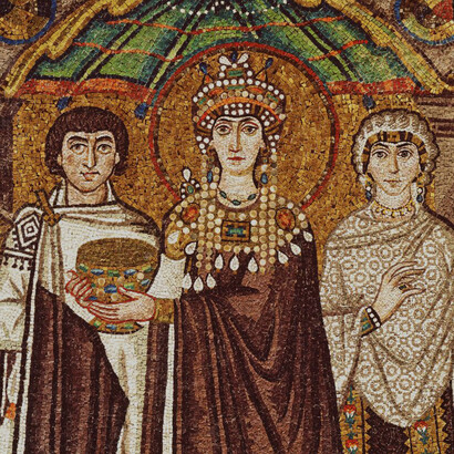 Ravenna, Basilica di San Vitale, particolare del mosaico con Teodora e la sua corte