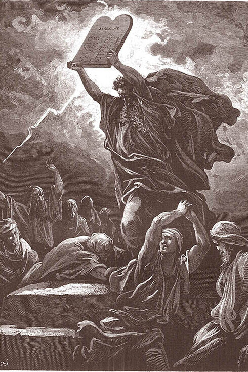Gustave Dorè, Mosè spezza le tavole della Legge, incisione