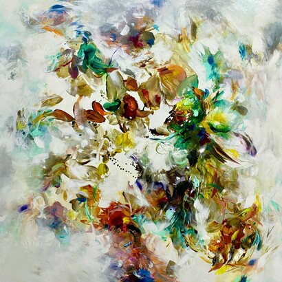 Jennifer JL Jones (b. 1971), And Then We Met, 2021, Painting on Baltic Birch Wood Panel, 60 x 60 x 2 in