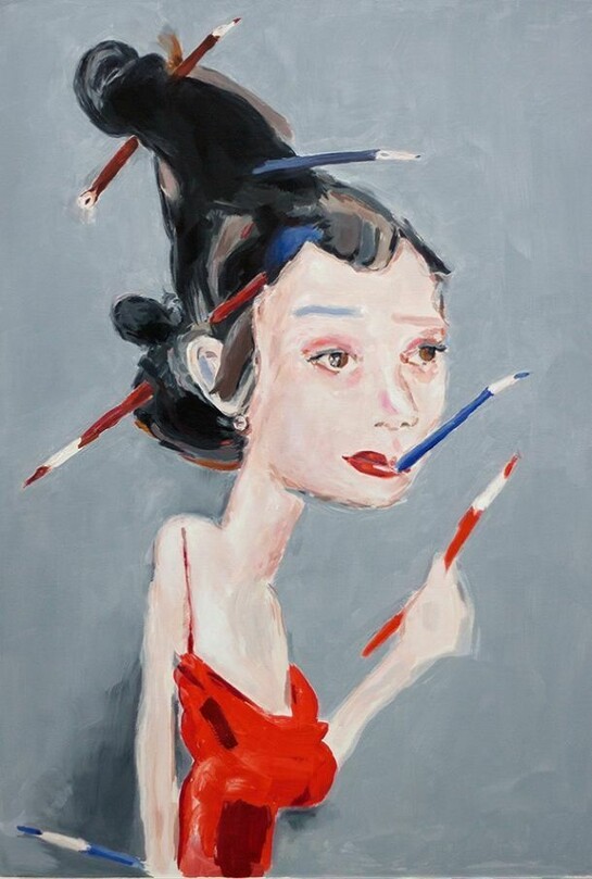 Micha Patiniott “Six Pencils”, 47” by 37 1/2”, oil on canvas, 2014, Copyright: Micha Patiniott. Courtesy: Anna Zorina Gallery, New York City