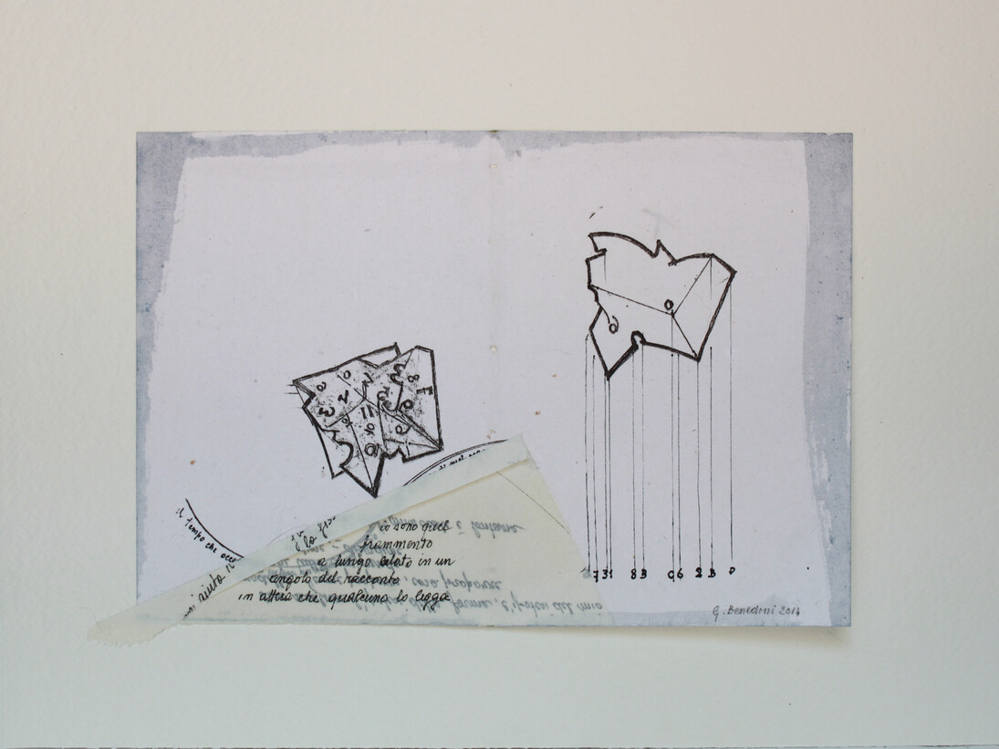 Gabriella Benedini, Carteggio, 2014, china e acquarello su carta, 28 x 38 cm
