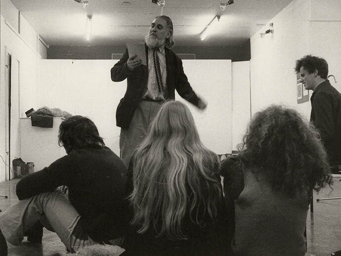 Bob Cobbing at the EXE Gallery, Exeter, 1972.
Photograph: Graham Keen