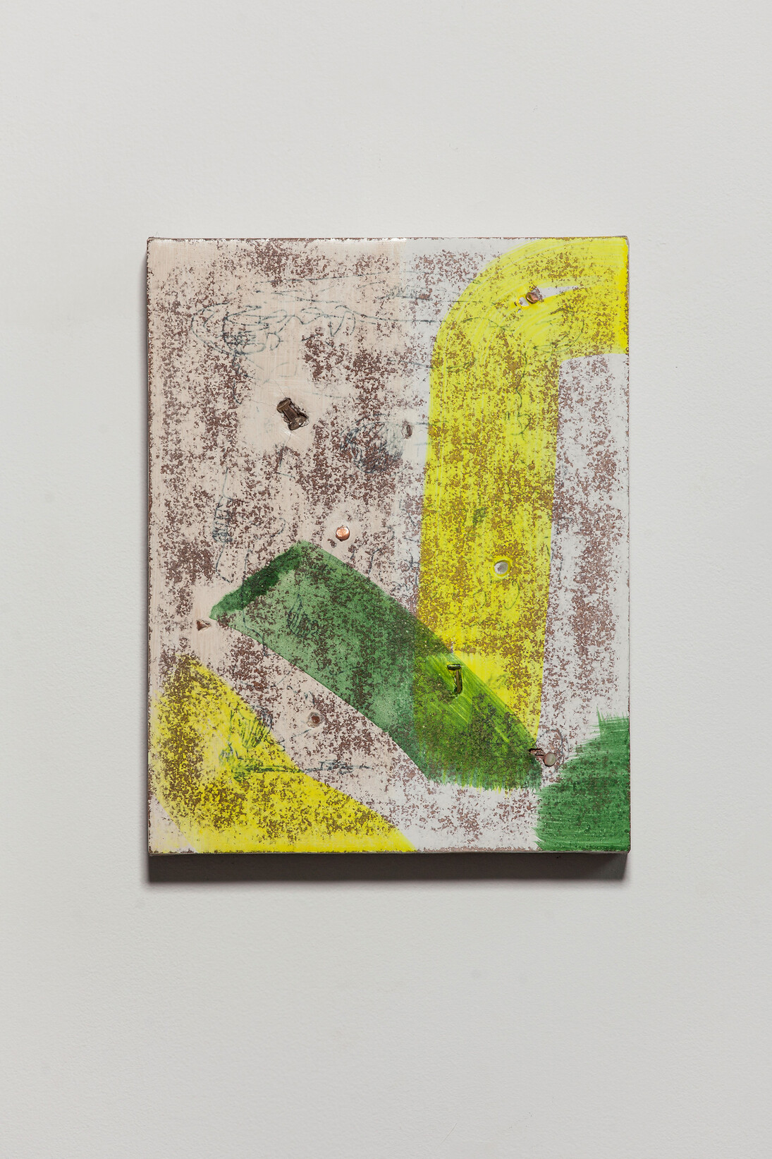 Anthony B. Creeden, Untitled, 2015, egg tempera, ink, gesso, cork, and tacks on linen, Photo credit: Brian Fitzsimmons