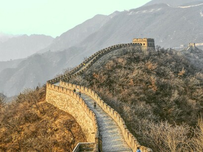 The Great Wall of China goes west from Shanhaiguan, at the China Sea, to Lop Nur, in Gansu province