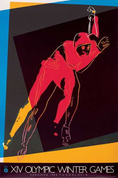 Andy Warhol (1928-1987), XIV Olympic Winter Games, 1983, Offset lithograph, 91.2 × 60.8 cm. For the fundraising campaign for the 1984 Winter Games in Sarajevo. Publisher: OCOG Sarajevo 84. Collection Paul Maréchal. © The Andy Warhol Foundation for the Visual Arts, Inc. / SODRAC (2014). Photo Roch Nadeau, courtesy Paul Maréchal