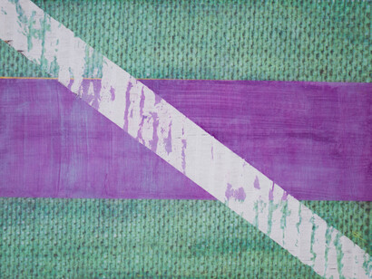 Jessica Mein, Trama quinze, 2014, acrylic glue on hemp, 56 x 75 cm