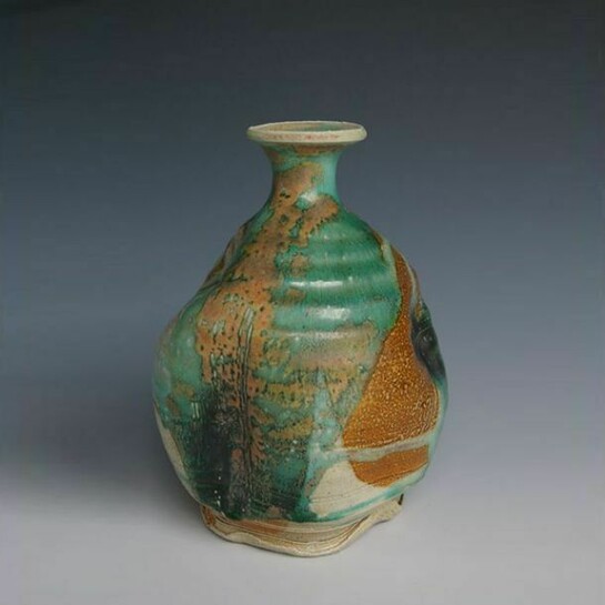 Chris Prindl, Rob's Green Bottle, 2011, Wood fired Salt glazed Stoneware, 22 x 18 x 16 cm