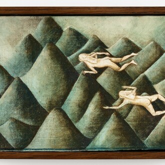 Cheri Smith, They Float, oil on book cover, 2024. Courtesy of the artist and Fortnight Institute, NY