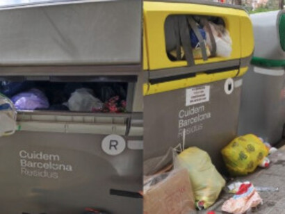 Empiezo la primavera en mi Barcelona natal con pensamiento positivo. Me he levantado pronto, duchado solo tres minutos para ahorrar agua. Contenedores de residuos, Barcelona, España