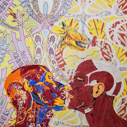 Maurizio Cannavacciuolo. Dreaming of cheating, 2015, oil and water-based enamel on canvas, 200x200 cm.