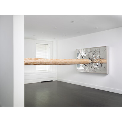 Li Hui, Ksana, 2015, Mirror finished stainless steel, steel, wood, Site specific (mirror: 49 x 73 x 6 inches)