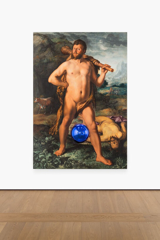 Jeff Koons, Gazing Ball (Goltzius Hercules and Cacus), 2015, Oil on canvas, glass and aluminium, 222,9 x 152,4 x 37,5 cm, 87 3/4 x 60 x 14 3/4 inches. Courtesy of Almine Rech Gallery