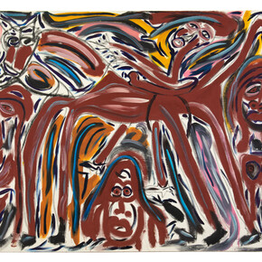 Thornton Dial, Running with the Mule, Running for Freedom, 1990, oil on canvas, 71 1/8x95 1/8x1 5/8 inches. © Estate of Thornton Dial / Artists Rights Society (ARS), New York. Courtesy of the artist and Blum & Poe, Los Angeles/New York/Tokyo