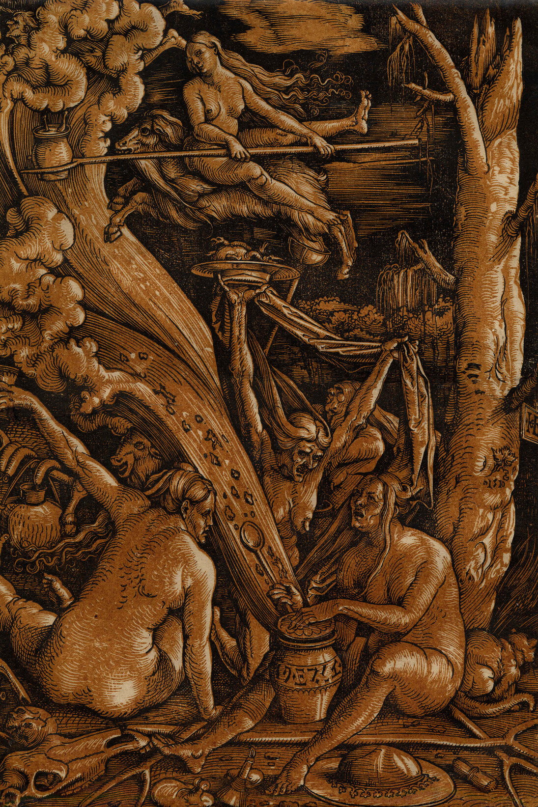The Witches’ Sabbath, 1510. Hans Baldung Grien (1484-1545) Chiaroscuro woodcut, 371x254mm, orange-brown, © The Trustees of the British Museum