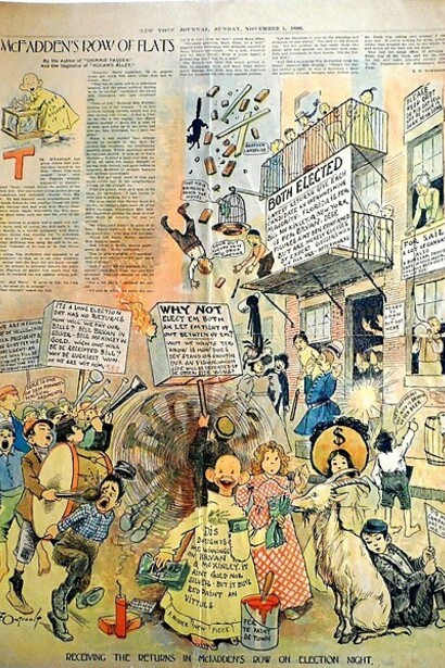 Yellow Kid comic from the New York Journal discussing the 1896 presidential election contest between Bryan and McKinley