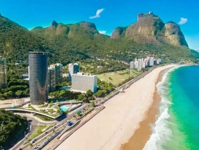 São Conrado beach on a clear day  in São Conrado, in Rio de Janeiro, Brazil