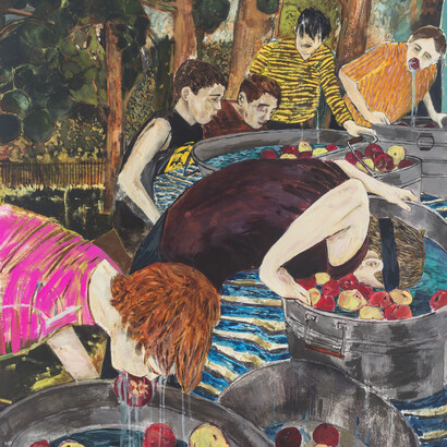 Hernan Bas, “Bobbing”, 2015, Acrylic on linen, 152,4 x 121,9 cm / 60 x 48 inches, Photo: R. H. Hensleigh, Courtesy Galerie Perrotin