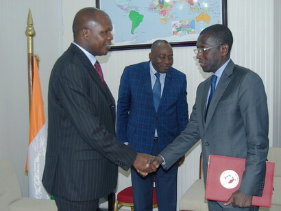 The Ivorian Minister of Foreign Affairs and the Ambassador with the newly appointed Permanent Representative of ECOWAS to Cote d'Ivoire