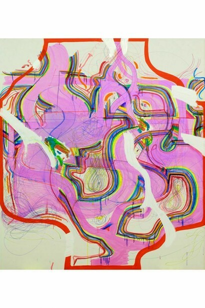 Joanne Greenbaum, "Untitled", 2014, oil, ink, marker and acrylic on canvas, 90 x 80 in., 228.6 x 203.2 cm