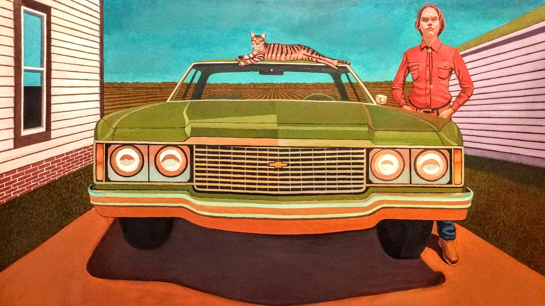 John Roberts, Sixteen, 2023, oil and acrylic on birch, 36x60 inches. Courtesy the artist and David Lusk Gallery