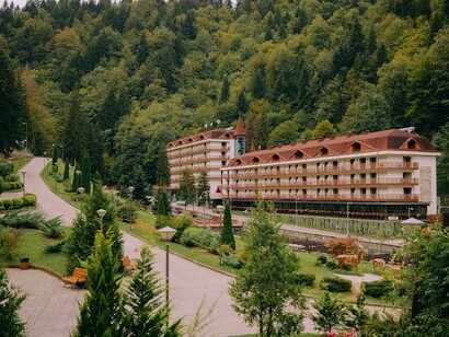 The Sairme health resort, nestled in Georgia’s Lesser Caucasus mountains, features natural thermal pools and mineral-rich waters