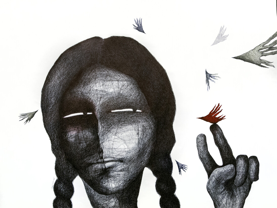 Nihad Al Turk, Sara, 2015, ink on paper, 110 x 144 cm
