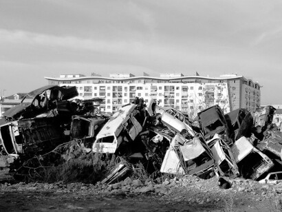 A pile of cars near the city centre in Tirana