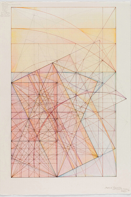 Mark Reynolds, Phi Root Two Series: Marriage of the Mu and the Nu, 12.10.14, 2014, Graphite, colored inks and pastel on cotton paper, 22 x 15 inches (paper size)
