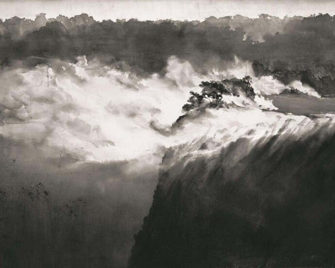 Steam Vents, 2017, Ink, carbon, volcanic ash and graphite on paper, Paper and image 137.5 x 197.5 cm. © Emma Stibbon, 2017. Courtesy artist and Alan Cristea Gallery, London 