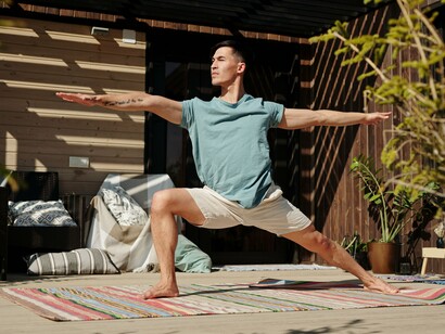 A moment of focused balance during yoga practice, reflecting the mental clarity that grows through intentional movement