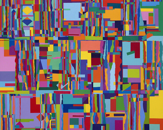Peripheral thought, house photo word movie paint, singular color. Courtesy of Lora Schlesinger Gallery