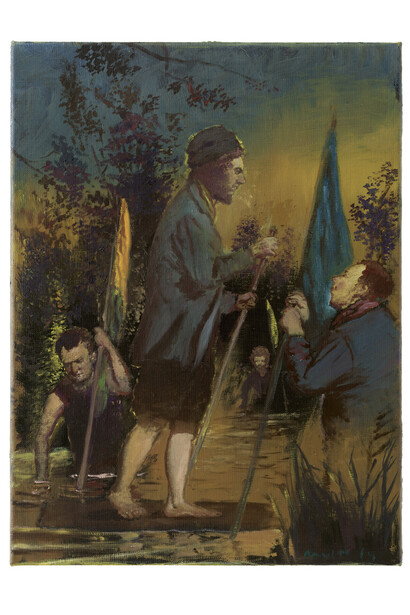 Neo Rauch, Paddler, 2014, Oil on canvas, 15 5/8 x 11 5/8 inches (39.5 x 29.5 cm)
