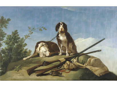 Dogs on a Leash, Francisco de Goya, Oil on canvas, 112 x 174 cm, 1775, Madrid, Museo Nacional del Prado