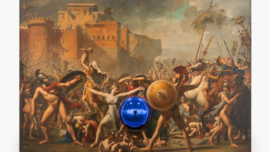 Jeff Koons, Gazing Ball (David Intervention of the Sabine Women), 2016, Oil on canvas, glass and aluminium, 165,1 x 224,2 x 37,5 cm, 65 x 88 1/4 x 14 3/4 inches. Courtesy of Almine Rech Gallery