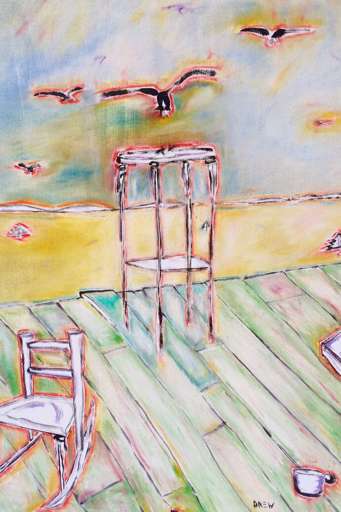 Drew Roth, Table and 2 Chairs with birds (detail)
