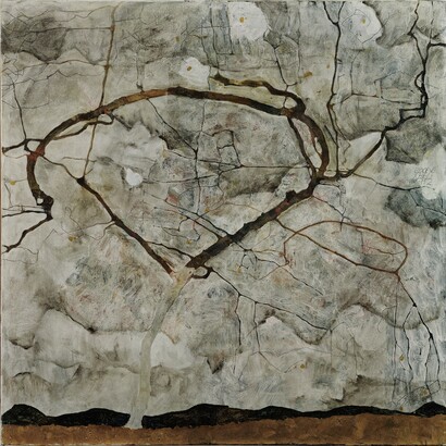 Egon Schiele (1890-1918), „Herbstbaum in bewegter Luft“(„Winterbaum“), 1912, Öl, weicher Bleistift auf Leinwand, 80 x 80,5 cm,
Leopold Museum, Wien © Leopold Museum, Wien / M. Thumberger
