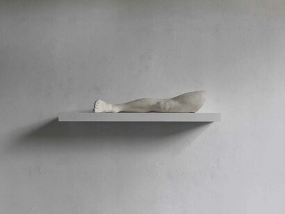 Julien Dubuisson, Pour Sylvie et Bruno, 2013, Sculpture plâtre, étagère (122 X 36 X 24 cm), Collection Julien Dubuisson, Courtesy de l’artiste