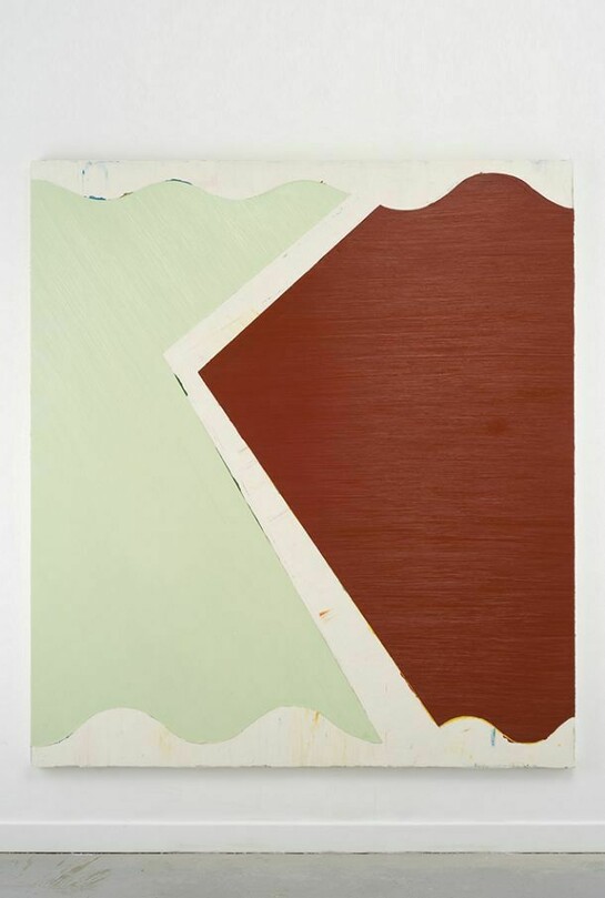Shaan Syed, Stage Left to Stage Right (Dark Rust Horizontal to Light Mint Diagonal), 2014, 75 x 67 in (190.5 x 170)