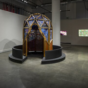 Judith Schaechter, Super/Natural, exhibition view. Courtesy of Museum of Craft and Design 