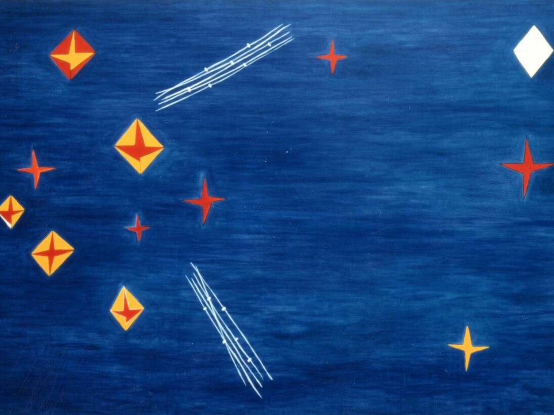 Nicola De Maria, Testa Orfica III, 1990, pigmento e resina su tela, 300x545 cm,  courtesyCortesi Gallery London – Lugano.
