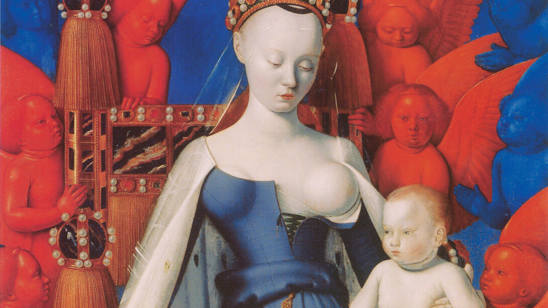 Jean Fouquet, Jungfrau mit Kind, um 1450. Öl auf Holz, 91 x 81 cm. Koninklijk Museum voor Schone Kunsten, Antwerpen