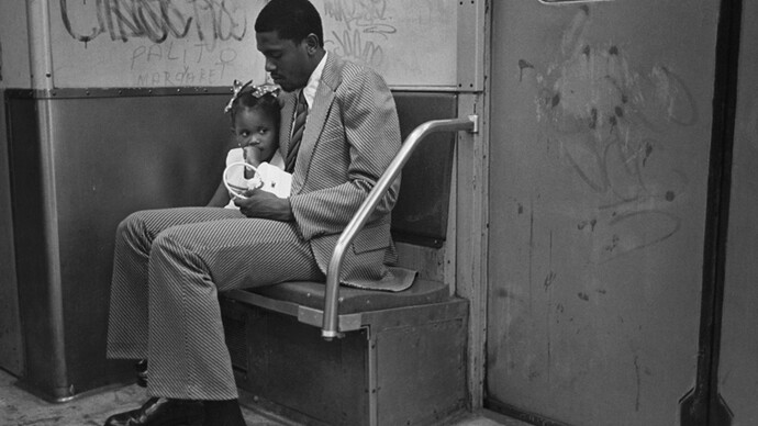 Joni Sternbach, The Passengers (Father and Daughter), c. 1975, Gelatin silver print, 11 x 14 inches