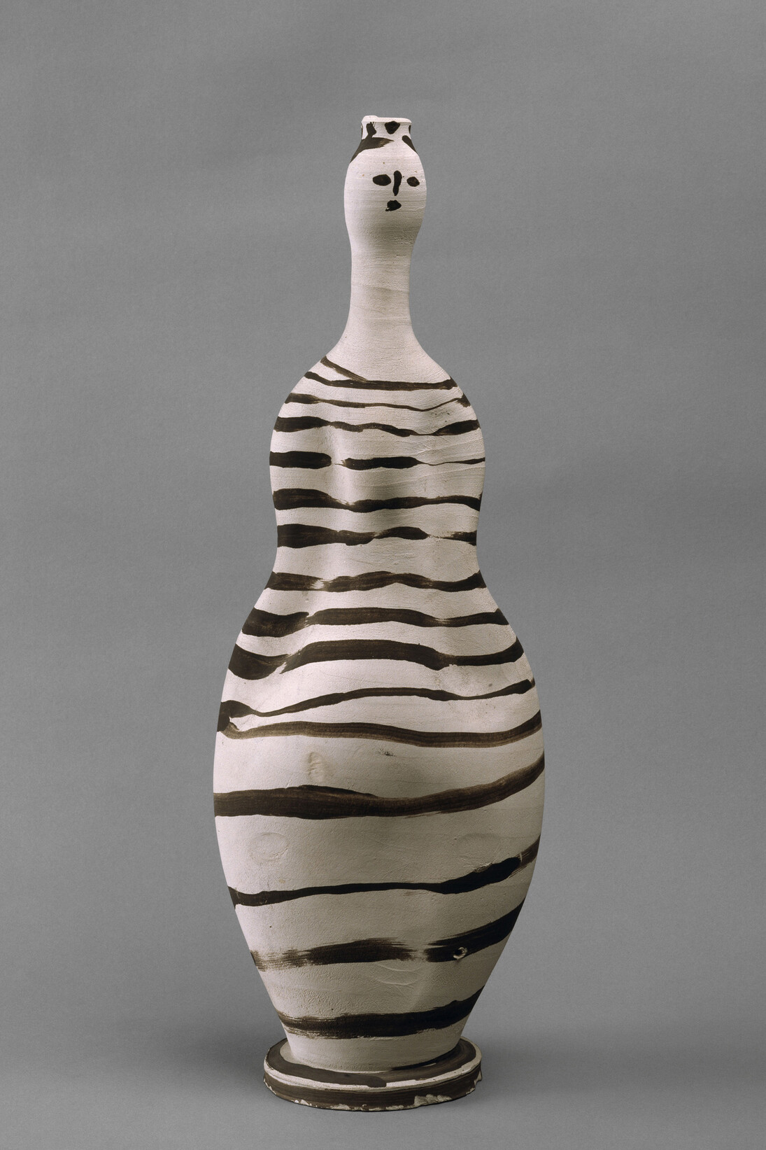 Pablo Picasso (Spanish, 1881–1973), Vase: Woman
Vallauris, [1948], White earthenware, painted with slips, 18 11/16 x 6 1/2 x 4 5/16 in, (47.5 x 16.5 x 11 cm), Musée national Picasso–Paris © 2015 Estate of Pablo Picasso/Artists Rights Society (ARS), New York